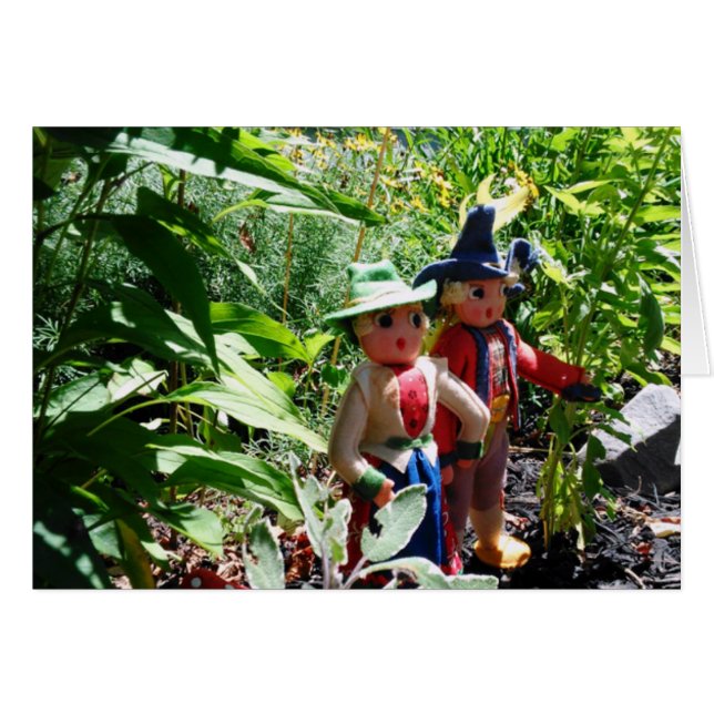 Humourous Vintage Felt Dolls Walking Card (Front Horizontal)