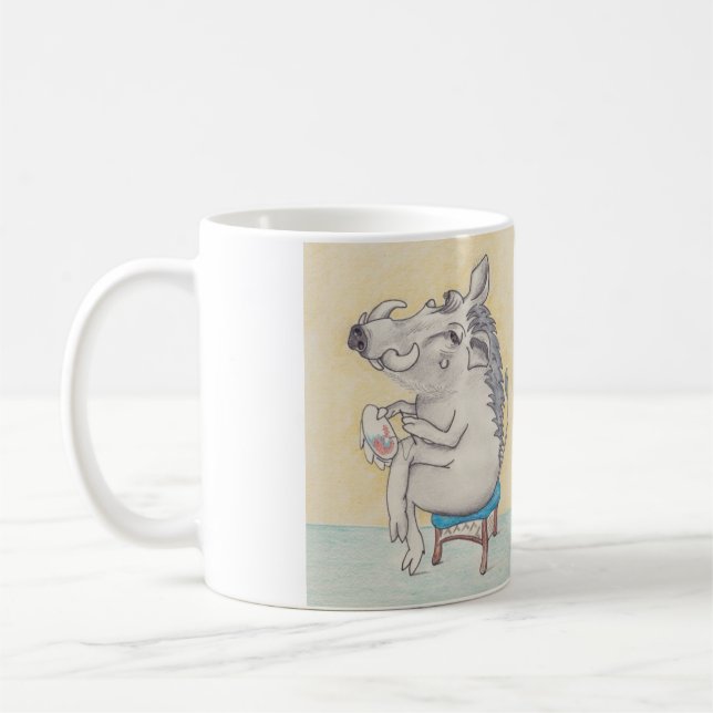 Humourous Warthog doing Embroidery Coffee Mug (Left)