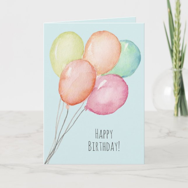 Humourous Watercolor Balloons Man Birthday Card (Front)