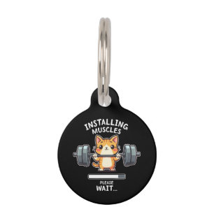 Humourous Weightlifting Cat Exercise Gym Funny  Pet Tag