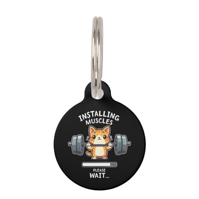 Humourous Weightlifting Cat Exercise Gym Funny  Pet Tag (Front)