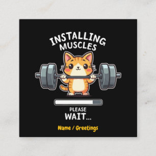 Humourous Weightlifting Cat Exercise Gym Funny Square Business Card