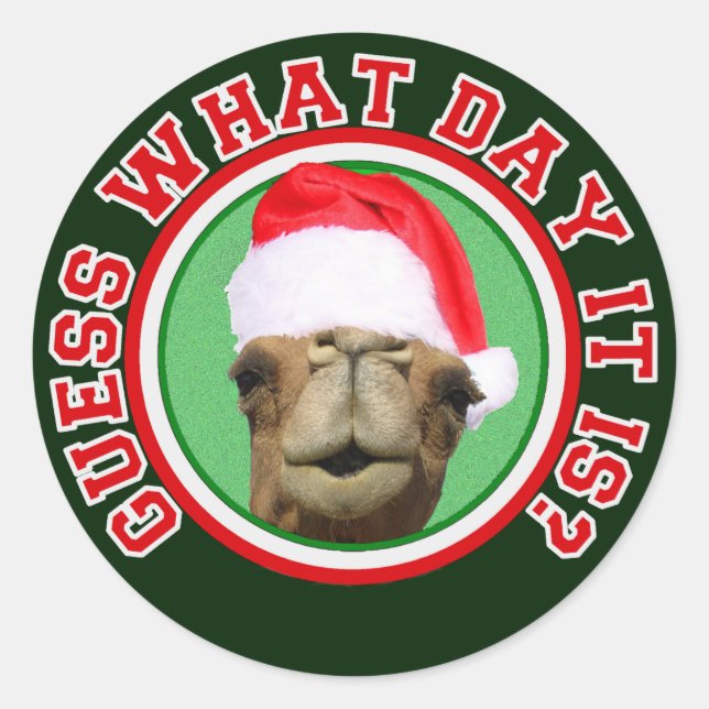 Hump Day Camel Guess What Day It Is Christmas Classic Round Sticker (Front)