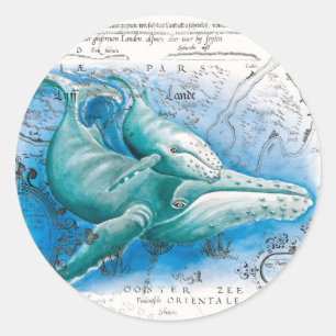 Humpback Family Vintage Map Classic Round Sticker