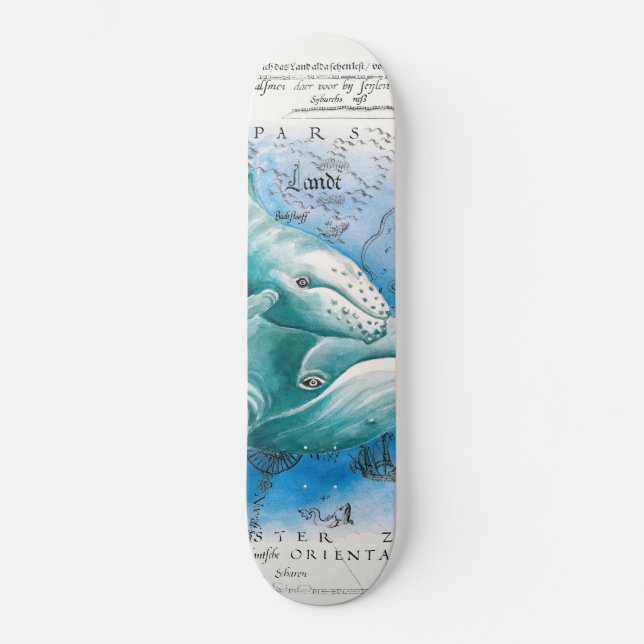 Humpback Family Vintage Map Skateboard (Front)