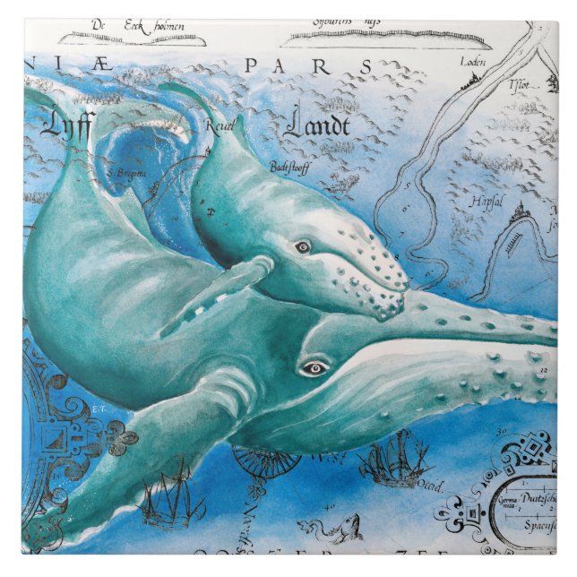 Humpback Family Vintage Map Tile (Front)