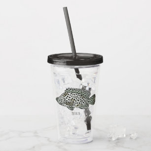 Humpback grouper fish cartoon illustration acrylic tumbler