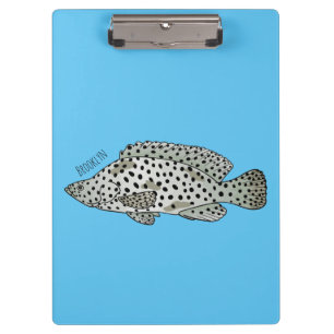 Humpback grouper fish cartoon illustration clipboard