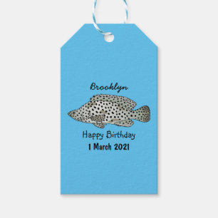 Humpback grouper fish cartoon illustration gift tags