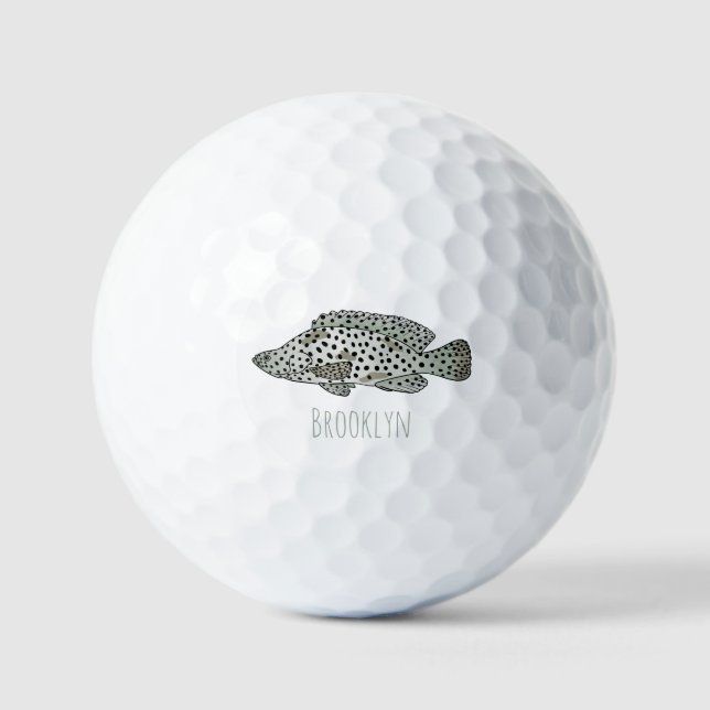 Humpback grouper fish cartoon illustration golf balls (Front)