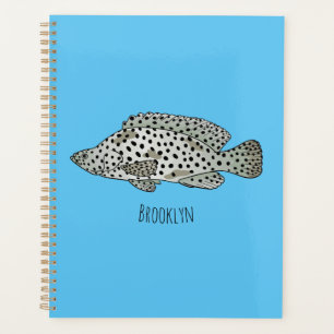 Humpback grouper fish cartoon illustration planner