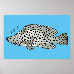 Humpback grouper fish cartoon illustration poster