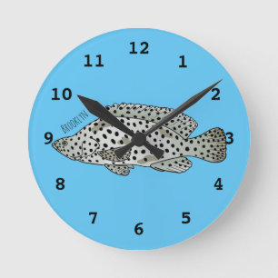 Humpback grouper fish cartoon illustration  round clock