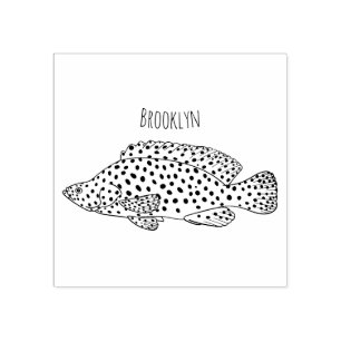 Humpback grouper fish cartoon illustration rubber stamp