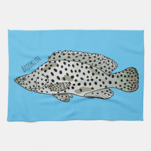 Humpback grouper fish cartoon illustration tea towel
