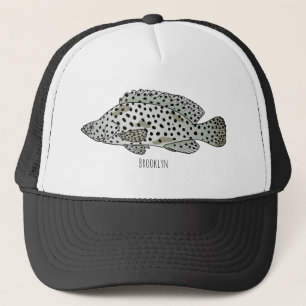 Humpback grouper fish cartoon illustration  trucker hat