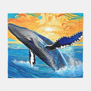 Humpback Sunset Leap Art Fleece Blanket