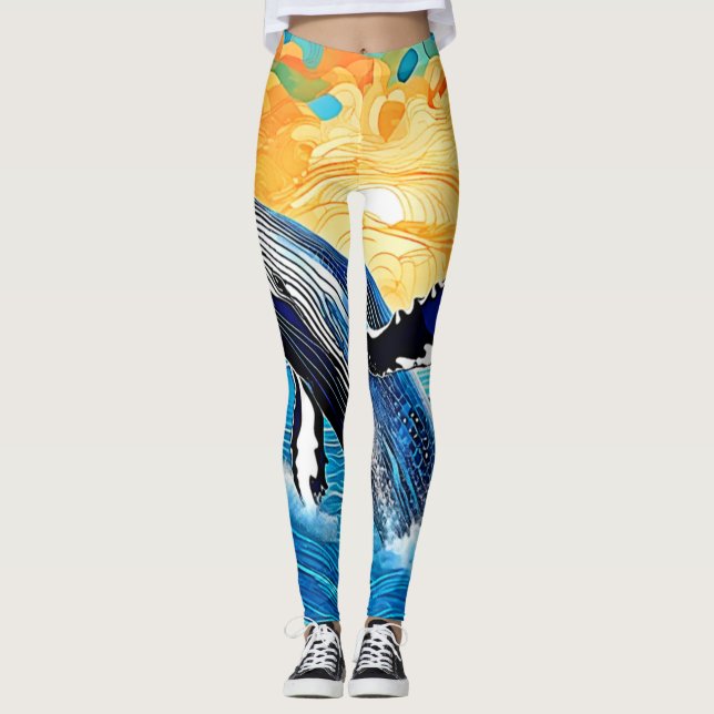 Humpback Sunset Leap Art Leggings (Front)