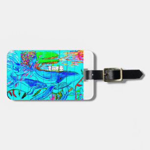 humpback whale and baby luggage tag