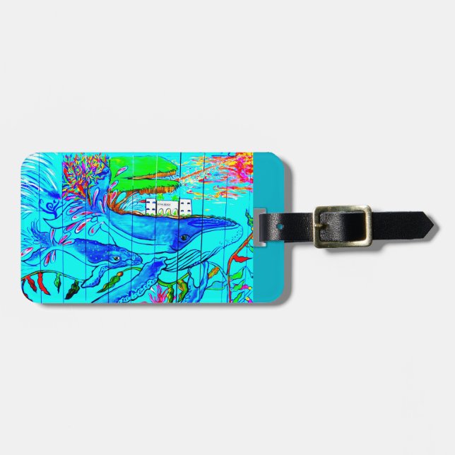 humpback whale and baby luggage tag (Front Horizontal)