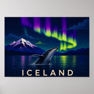 Humpback Whale Aurora Iceland Wall Art Print