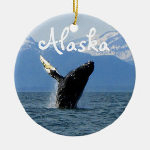 Humpback Whale Breaching; Alaska Ceramic Tree Decoration