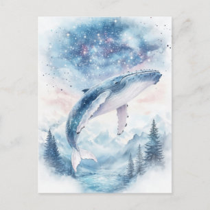 Humpback Whale Breaching over Misty Mountain Lake Postcard