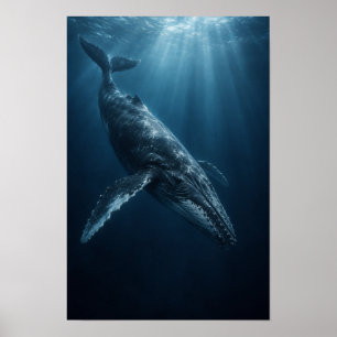Humpback Whale Gliding Through Deep Blue Ocean Mar Poster