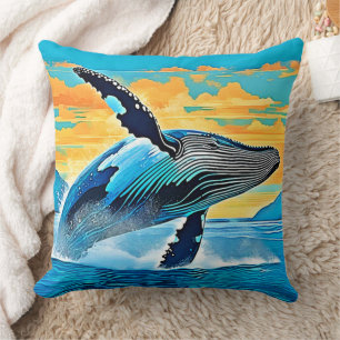 Humpback Whale Ocean Freedom Jump Design Cushion