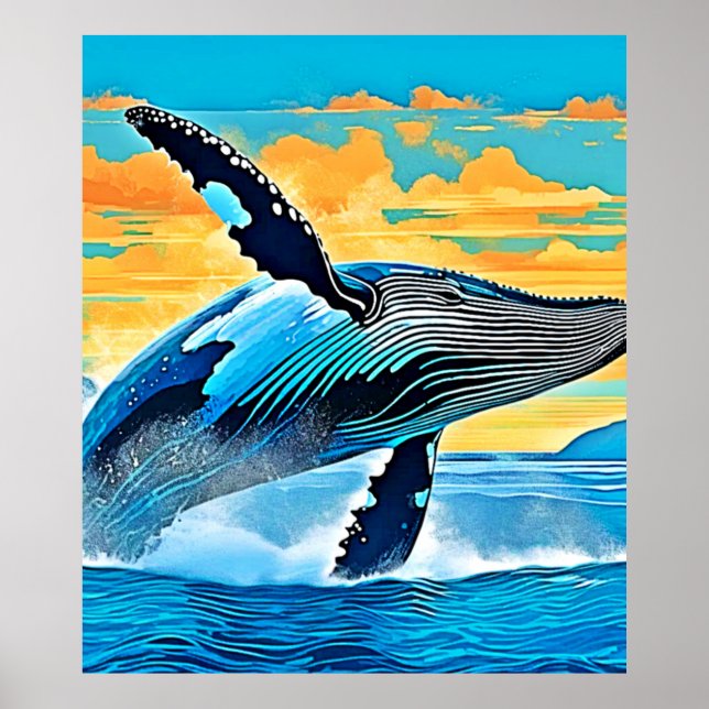Humpback Whale Ocean Freedom Jump Design Poster (Front)