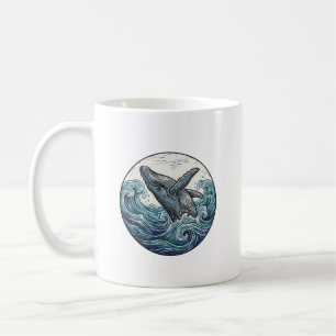 Humpback Whale Ocean Waves Ink Illustration Coffee Mug