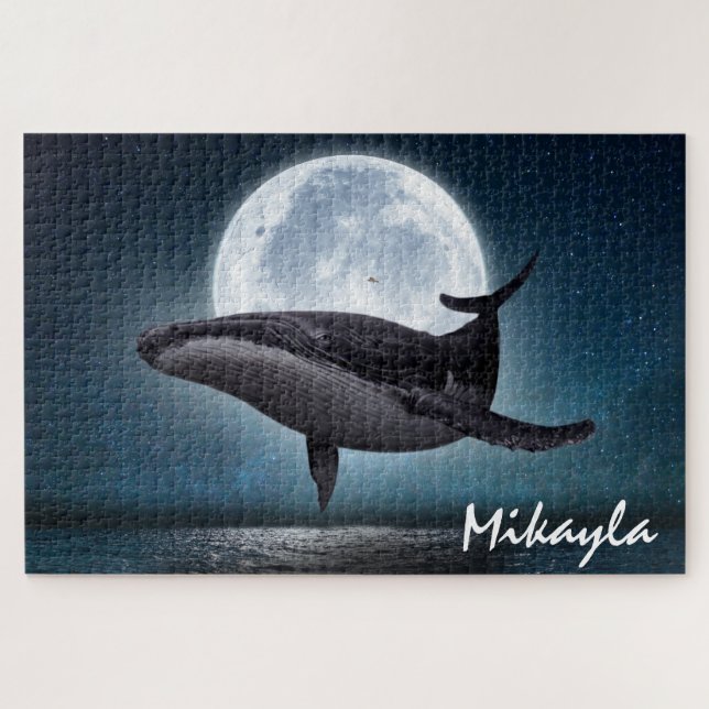 Humpback Whale Over Full Moon Jigsaw Puzzle (Horizontal)