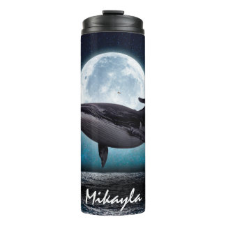 Humpback Whale Over Full Moon Thermal Tumbler