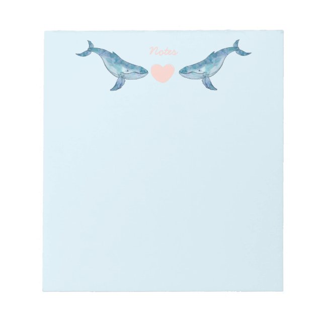 Humpback Whale Pink Heart Blue Notepad (Front)