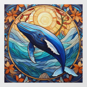Humpback whale stained glass art window cling