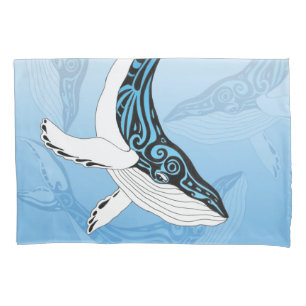 Humpback Whale Tribal Blue Art Pillowcase