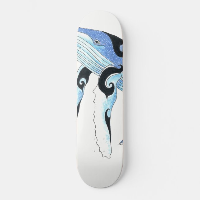Humpback Whale Tribal Spirit Blue Art Skateboard (Front)
