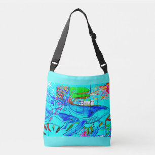 humpback whales design blue crossbody bag