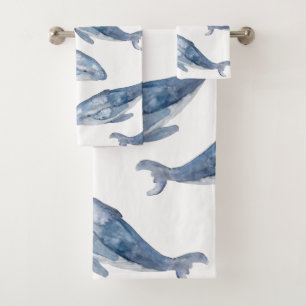 Humpback Whales in Watercolor Bath Towel Set