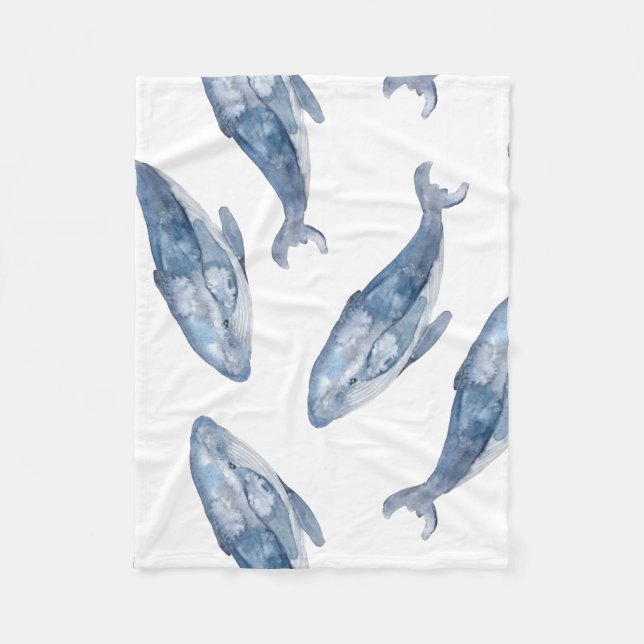 Humpback Whales in Watercolor Fleece Blanket (Front)