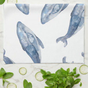 Humpback Whales in Watercolor Tea Towel
