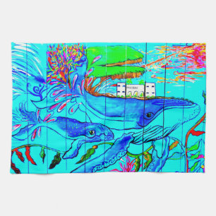 humpback whales kitchen towel