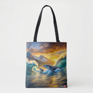 Humpbacks at Sunset Design by rich AMeN Gill Tote Bag
