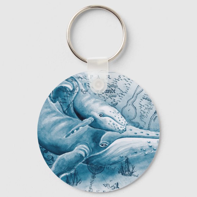 Humpbacks Blue Vintage Map Key Ring (Front)