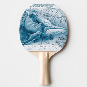 Humpbacks Blue Vintage Map Ping Pong Paddle