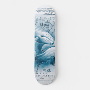Humpbacks Blue Vintage Map Skateboard