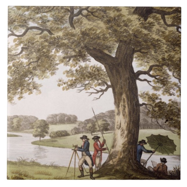 Humphrey Repton surveying with a Theodolite (colou Tile (Front)