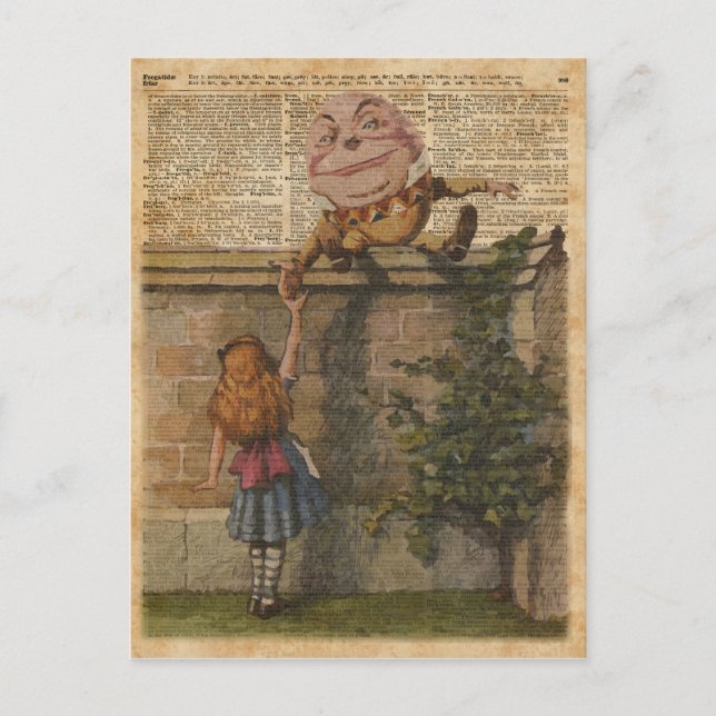 Humpty Dumpty & Alice Vintage Book Illustration Postcard (Front)
