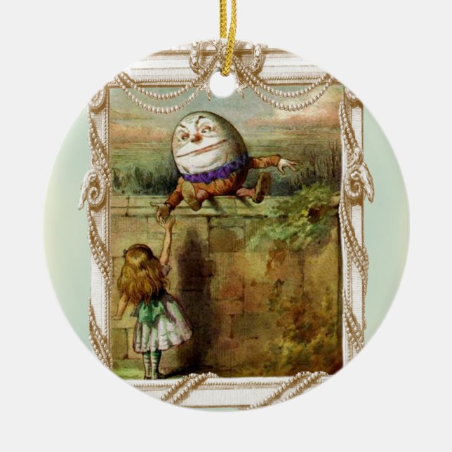 Humpty Dumpty and Alice Ceramic Tree Decoration (Front)