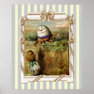 Humpty Dumpty and Alice on blue and white stripes Poster